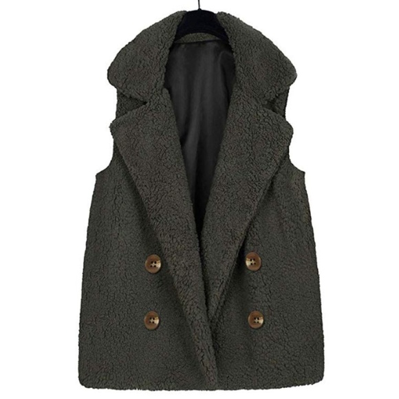 NWT Sherpa Slate Double Breasted Chunky Vest Coat - Picture 2 of 3